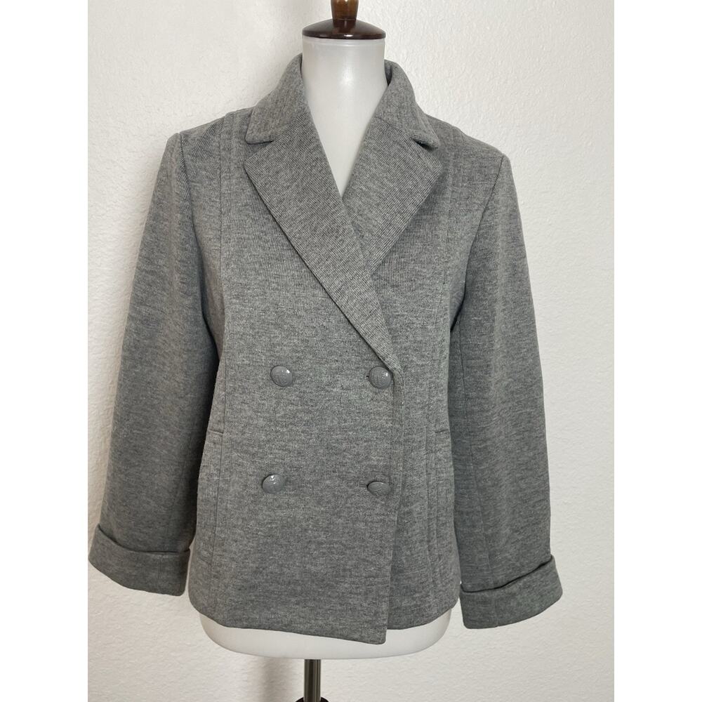 Talbots Petite Blazer Jacket Double Breast Wool Blend Stretch Knit Gray
